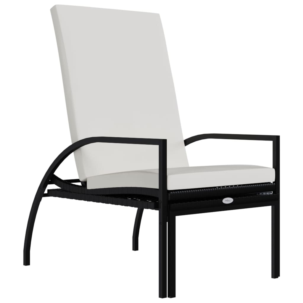 Black PE wicker sun lounger with footrest