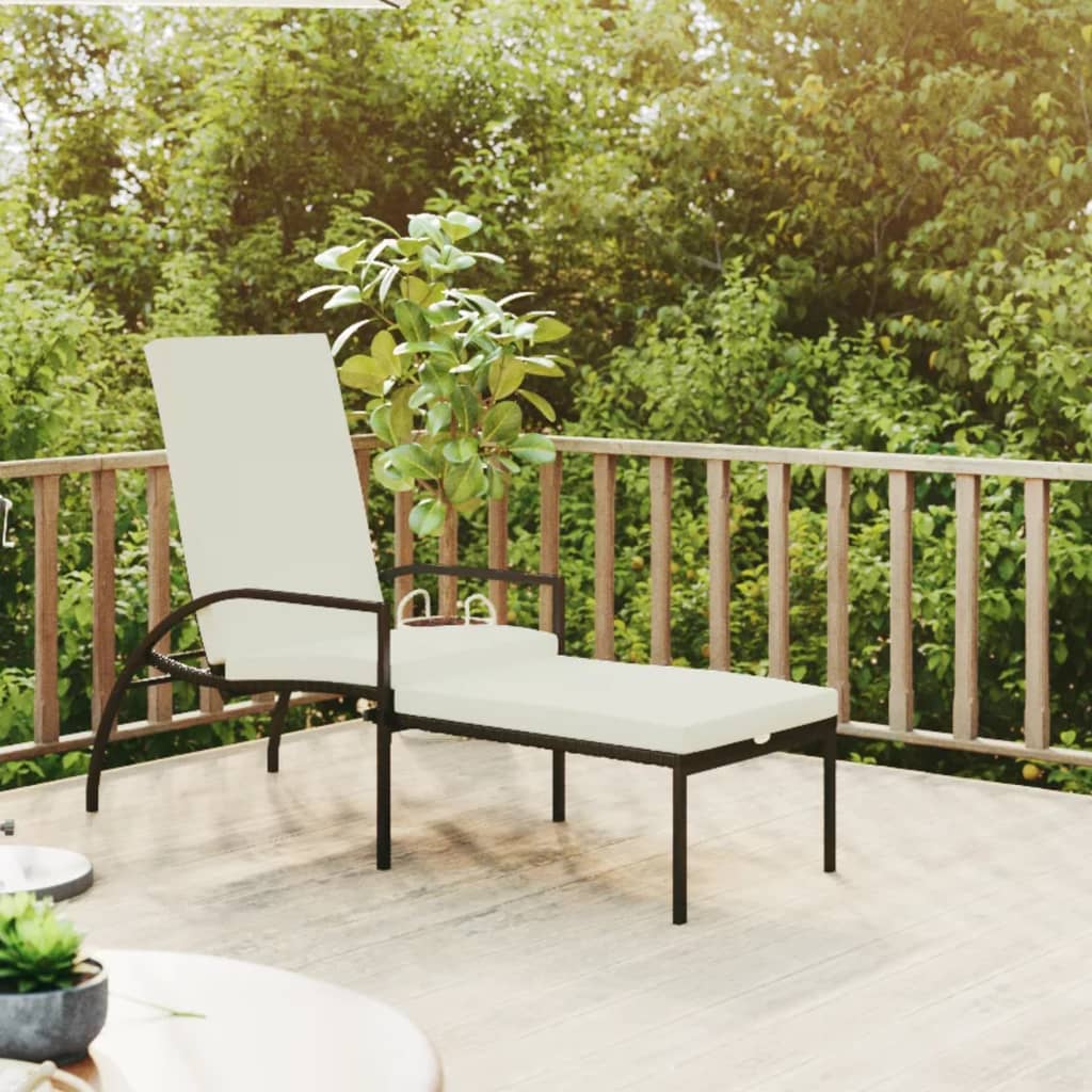 Black PE wicker sun lounger with footrest