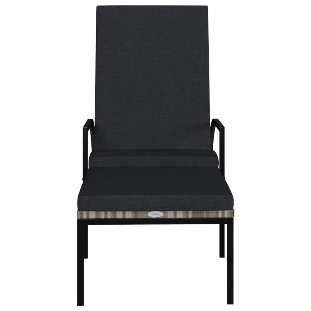 Grey PE wicker sun lounger with footrest