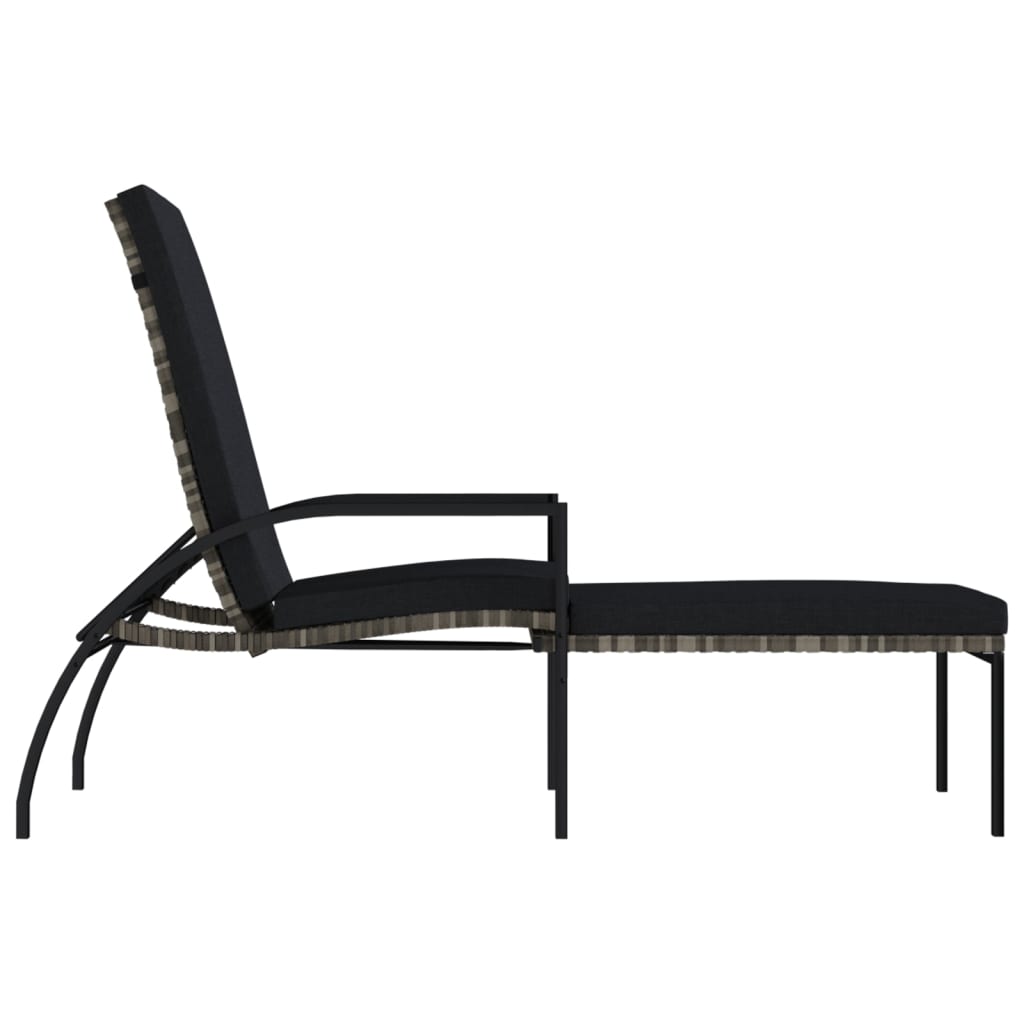 Grey PE wicker sun lounger with footrest