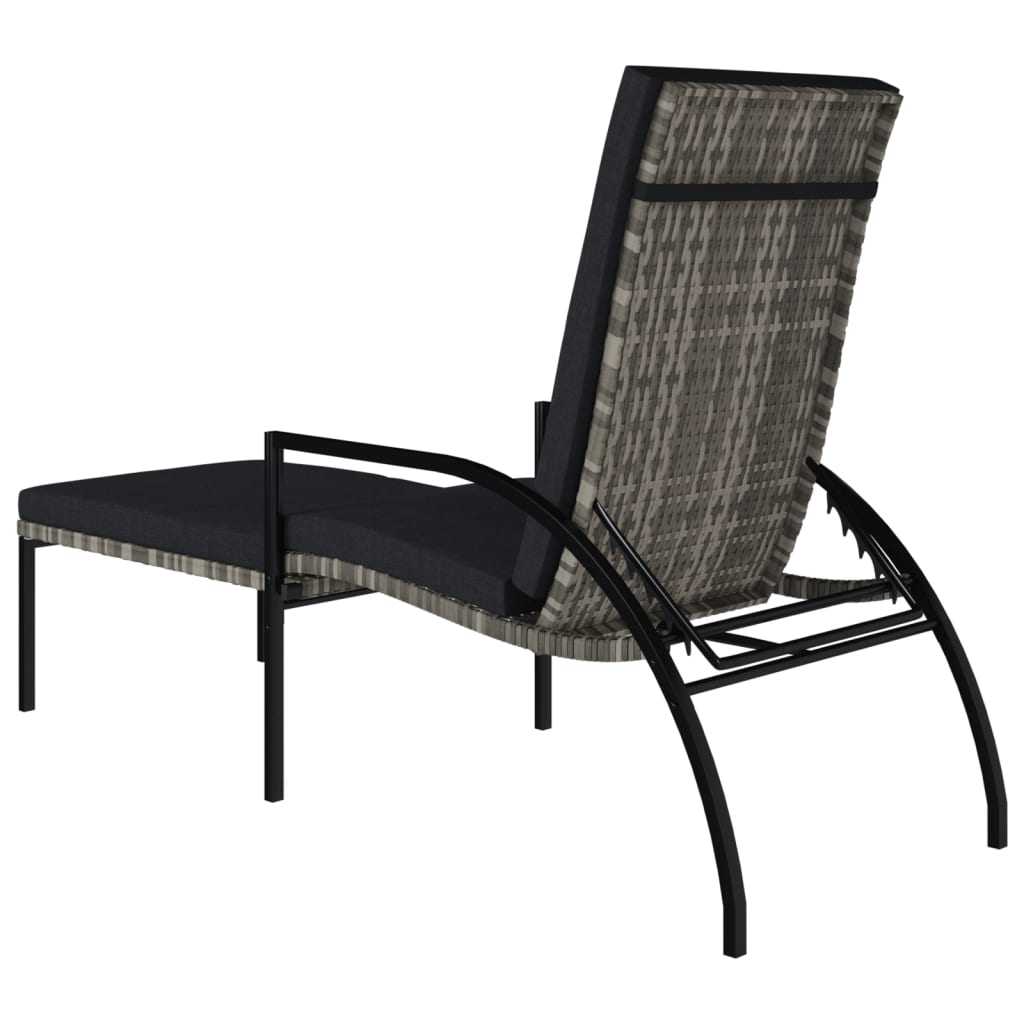 Grey PE wicker sun lounger with footrest