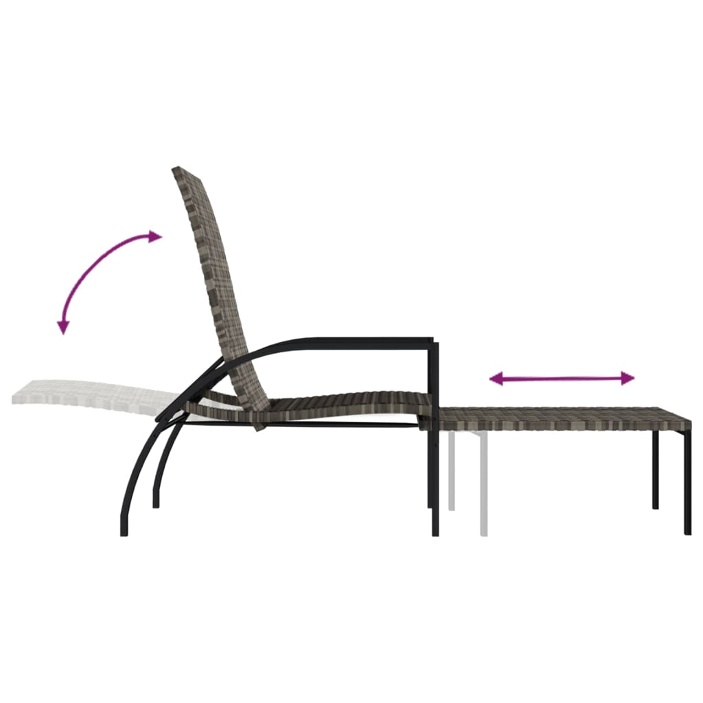 Grey PE wicker sun lounger with footrest