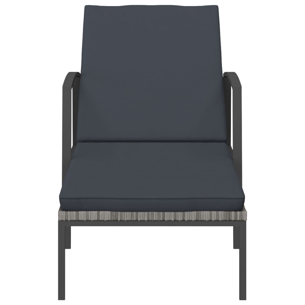 Garden sun lounger with cushion in grey poly rattan
