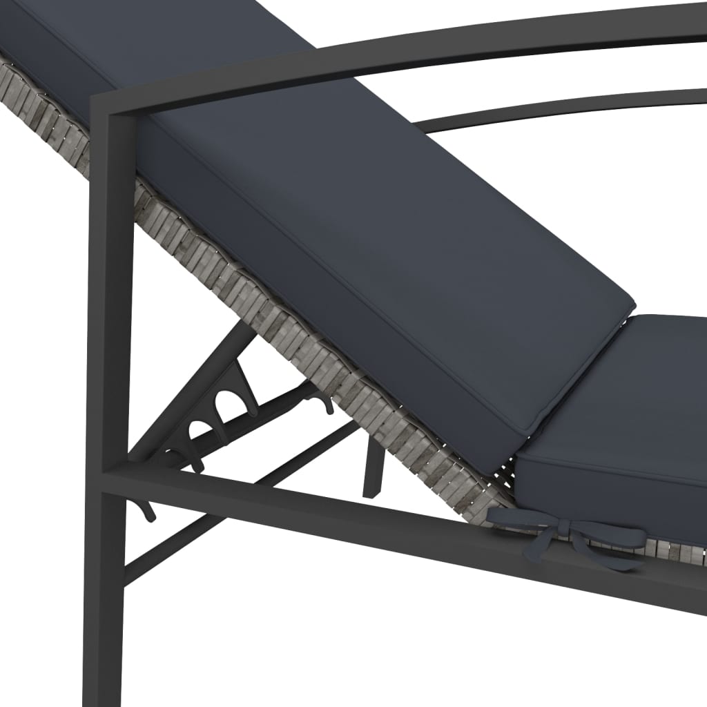 Garden sun lounger with cushion in grey poly rattan
