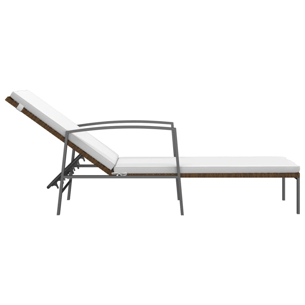 Sun loungers with table 2 pcs PE rattan brown