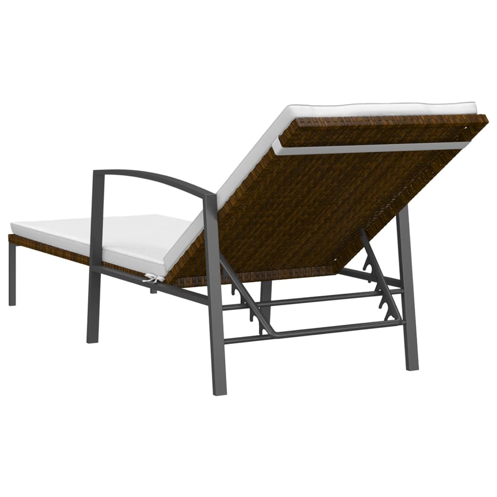 Sun loungers with table 2 pcs PE rattan brown
