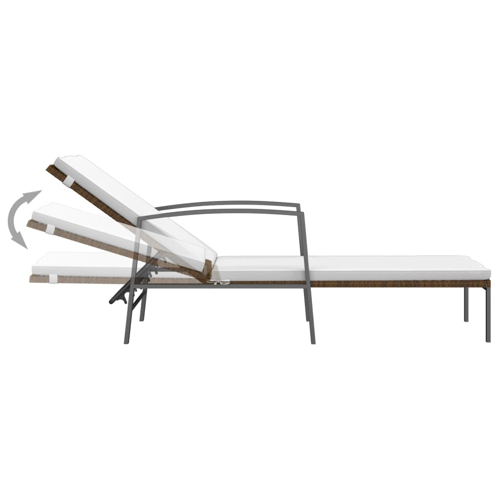 Sun loungers with table 2 pcs PE rattan brown