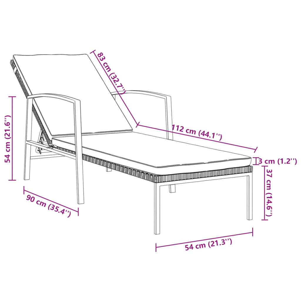 Sun loungers with table 2 pcs PE rattan brown