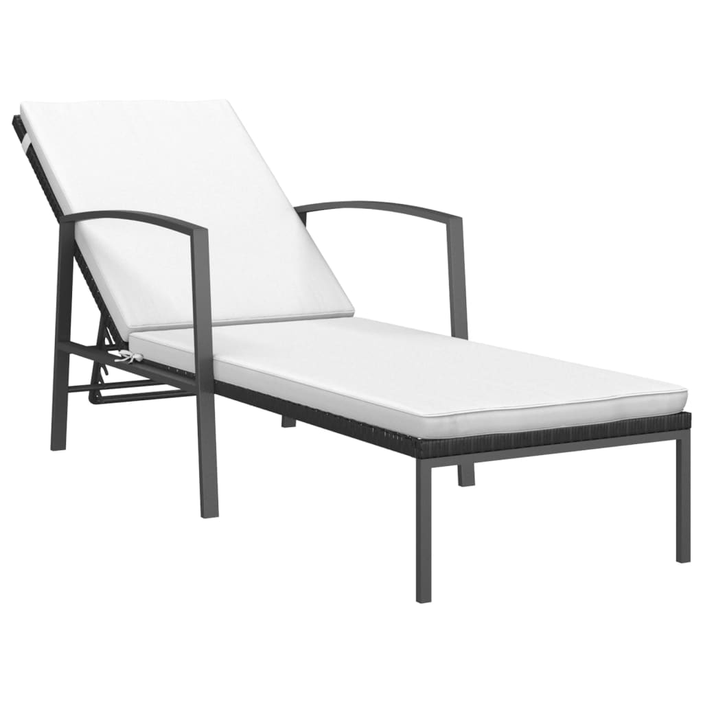 Sun loungers with table 2 pcs black PE rattan