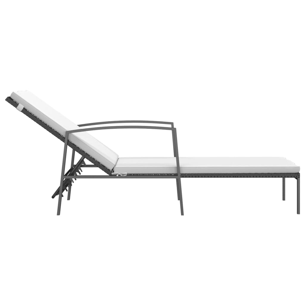 Sun loungers with table 2 pcs black PE rattan