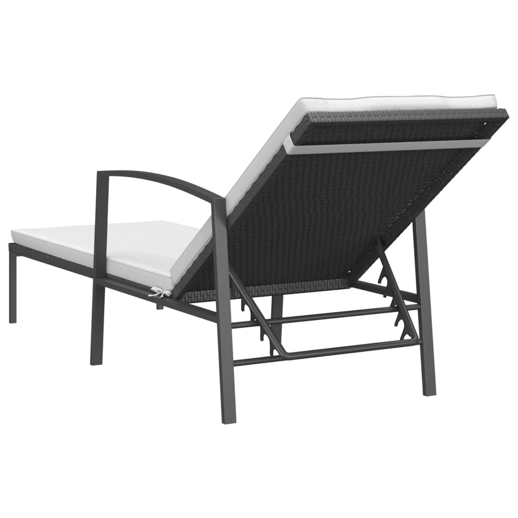 Sun loungers with table 2 pcs black PE rattan