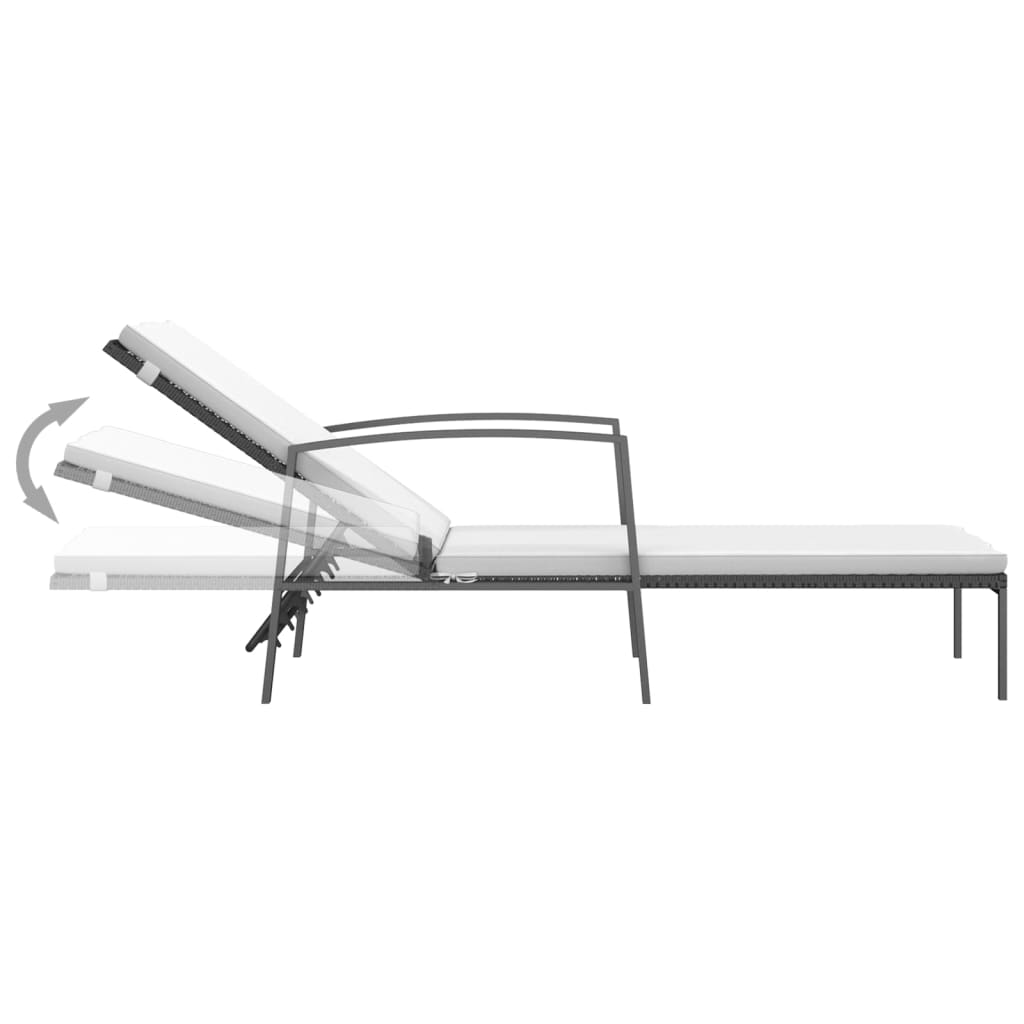 Sun loungers with table 2 pcs black PE rattan
