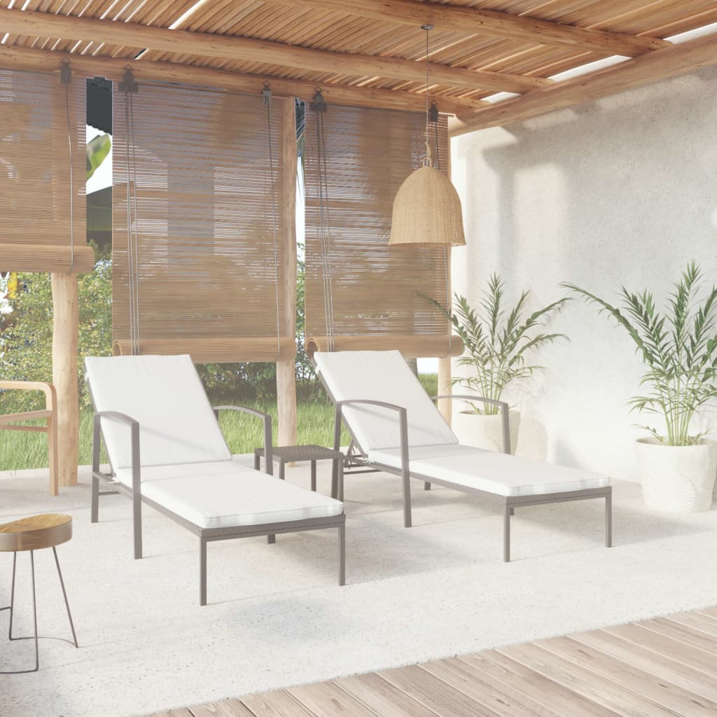 Sun loungers with table 2 pcs black PE rattan