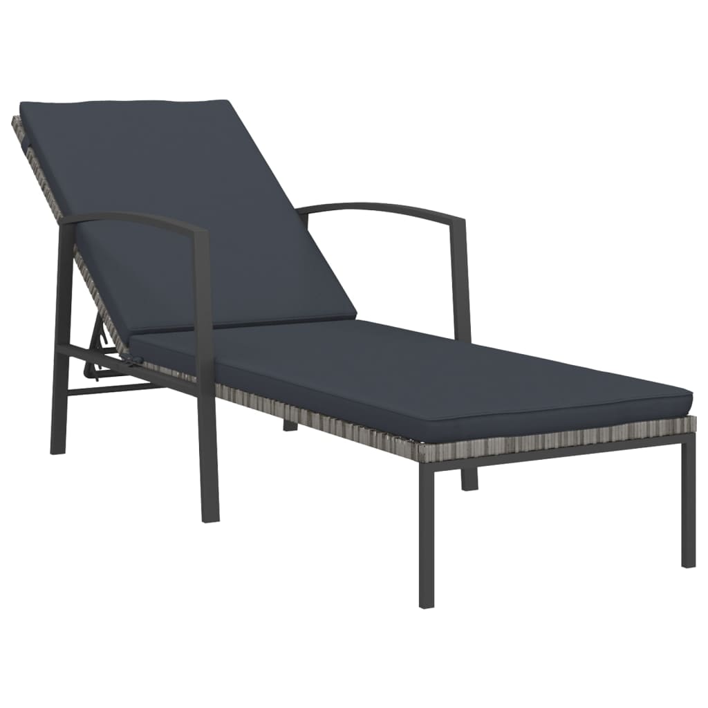 Sun loungers with table 2 pcs PE rattan grey