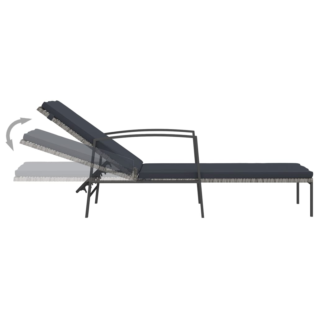 Sun loungers with table 2 pcs PE rattan grey