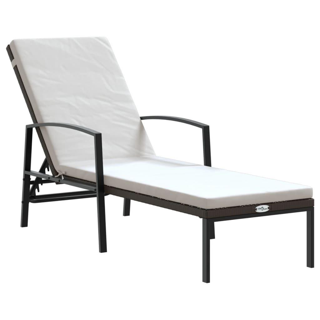 Sun loungers with table 2 pcs PE rattan brown