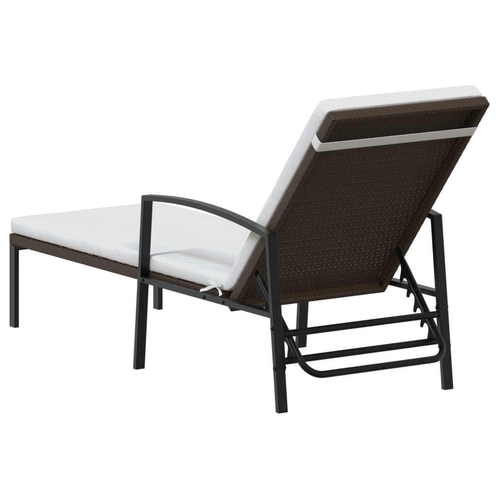 Sun loungers with table 2 pcs PE rattan brown