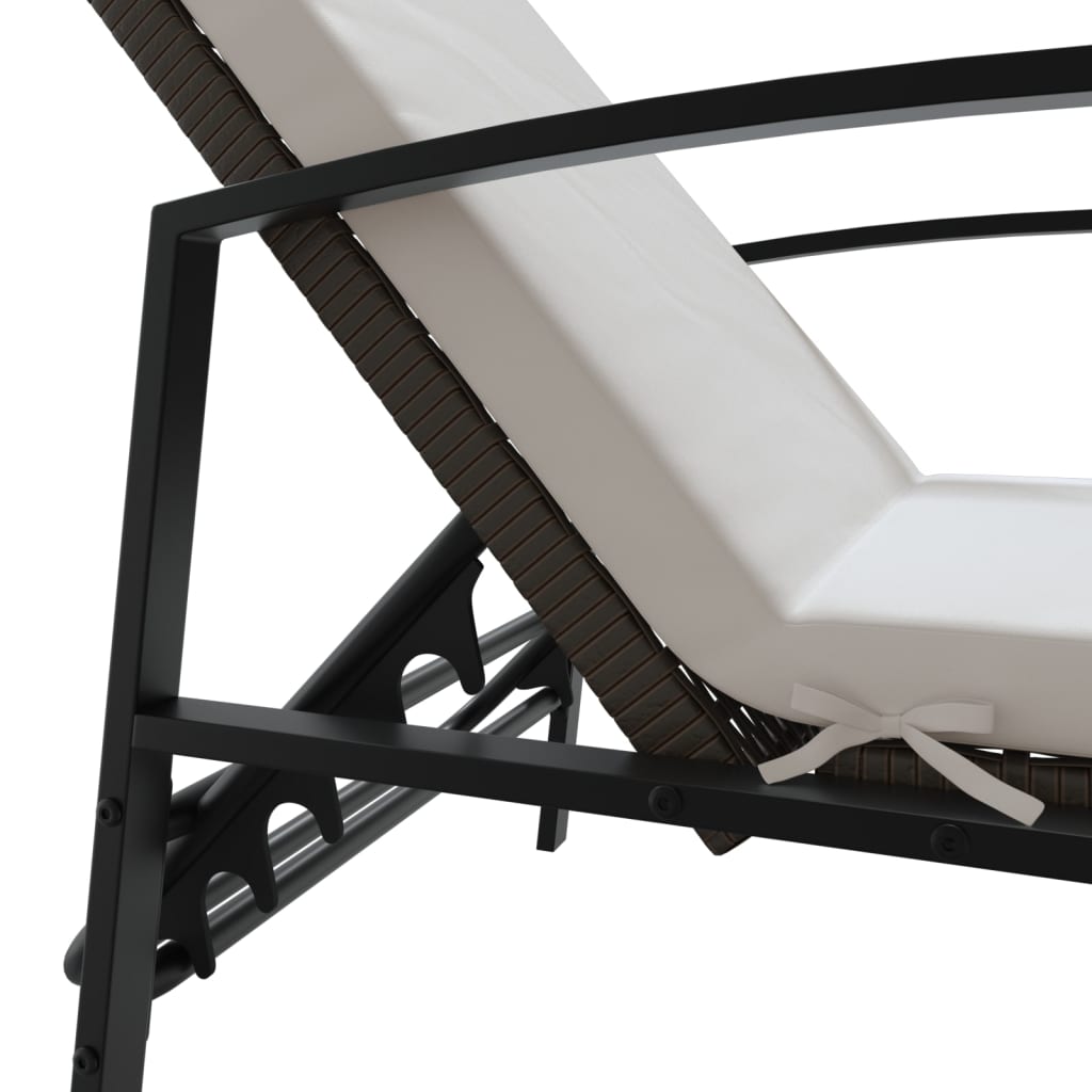 Sun loungers with table 2 pcs PE rattan brown