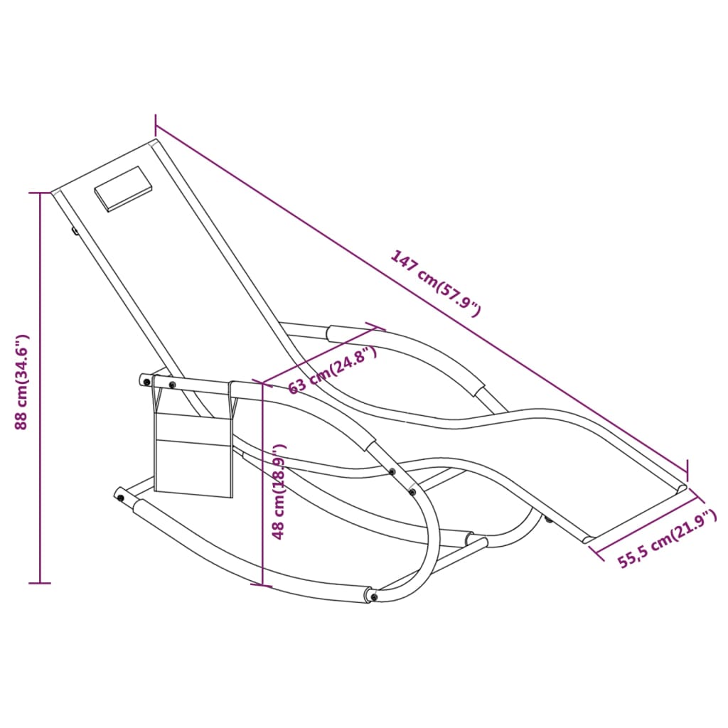 Steel and grey textilene rocking lounger