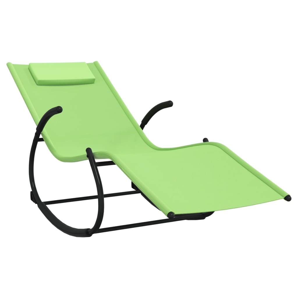 Rocking sun loungers 2 pcs steel and green textilene
