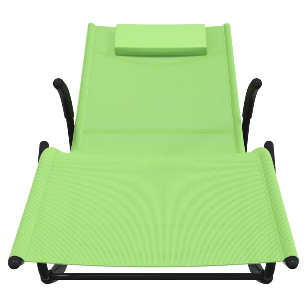 Rocking sun loungers 2 pcs steel and green textilene