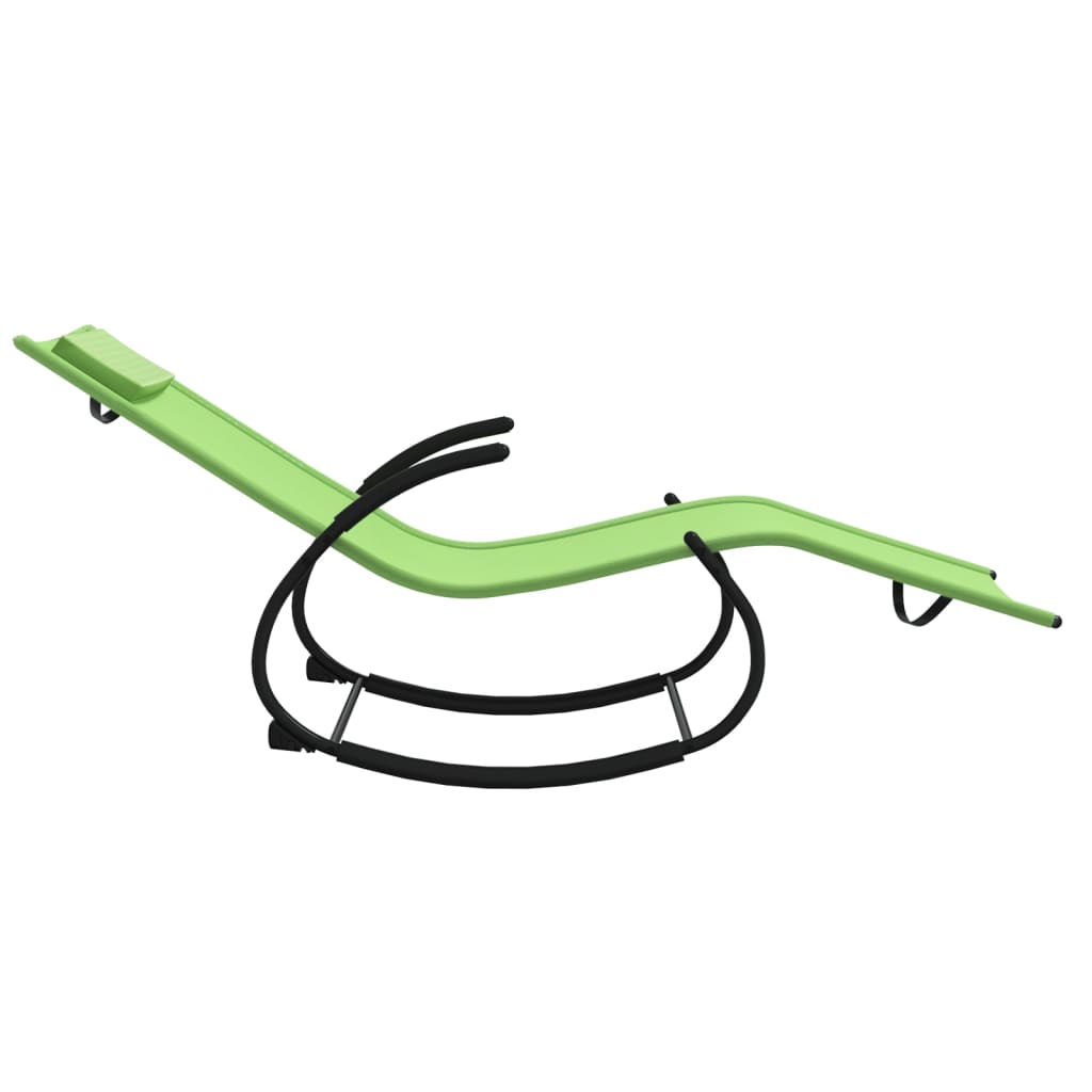 Rocking sun loungers 2 pcs steel and green textilene