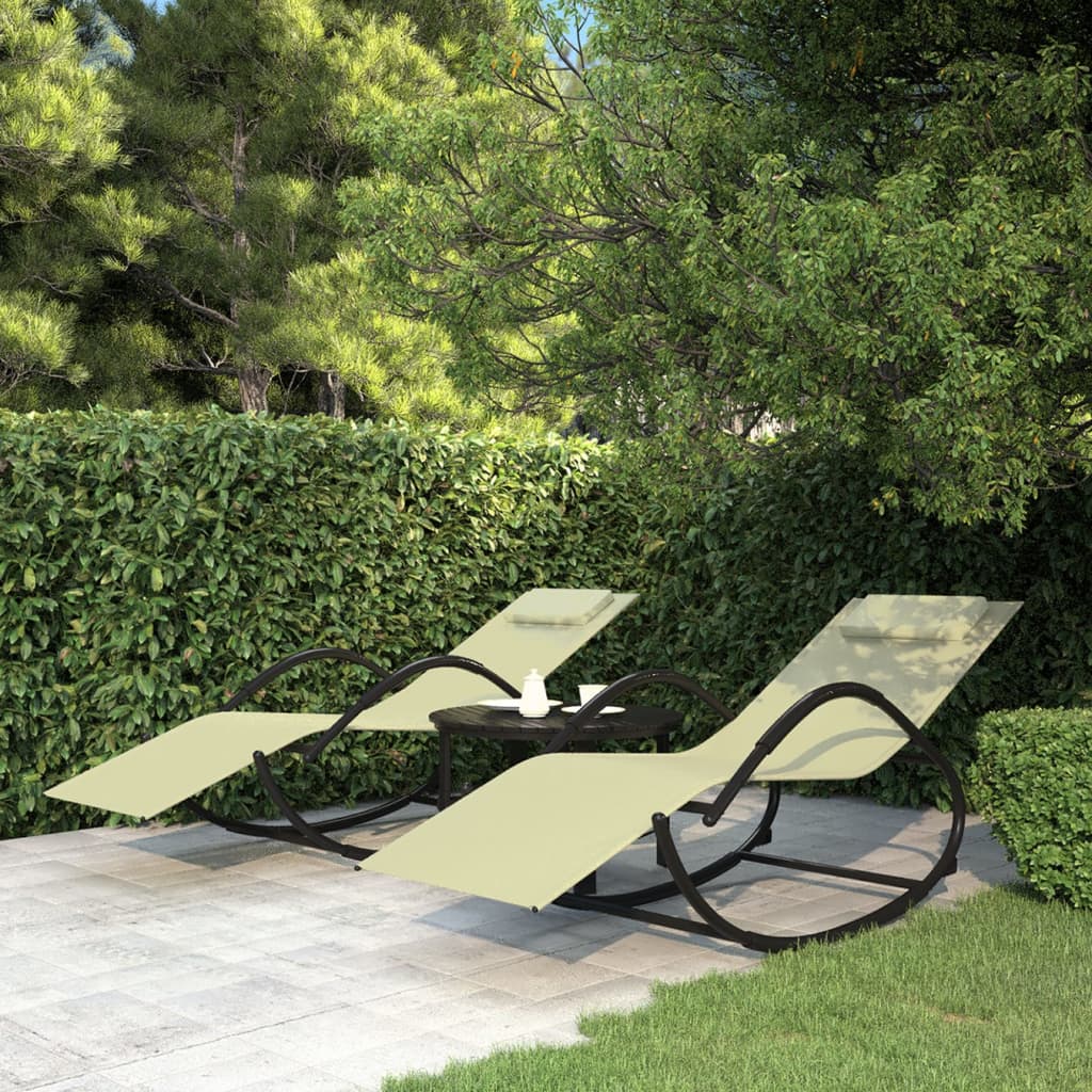 2 pcs steel and textilene swing lounger cream color