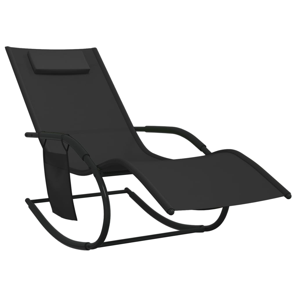 Rocking sun loungers 2 pcs steel and black textilene