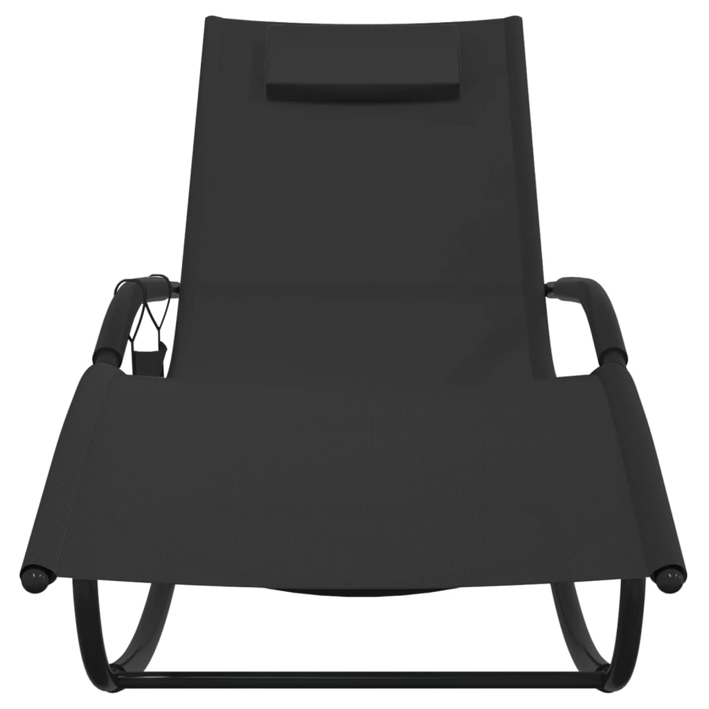 Rocking sun loungers 2 pcs steel and black textilene
