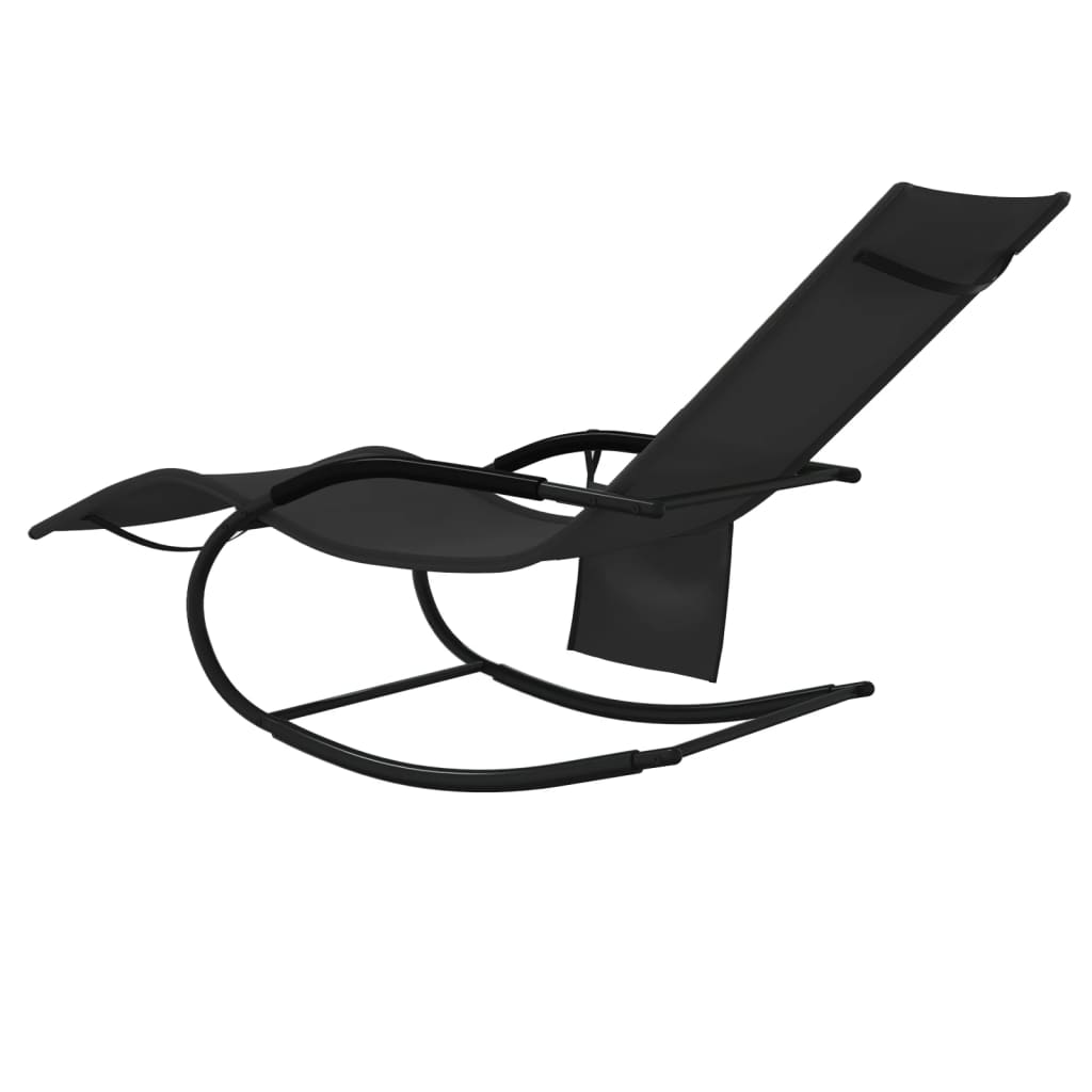 Rocking sun loungers 2 pcs steel and black textilene