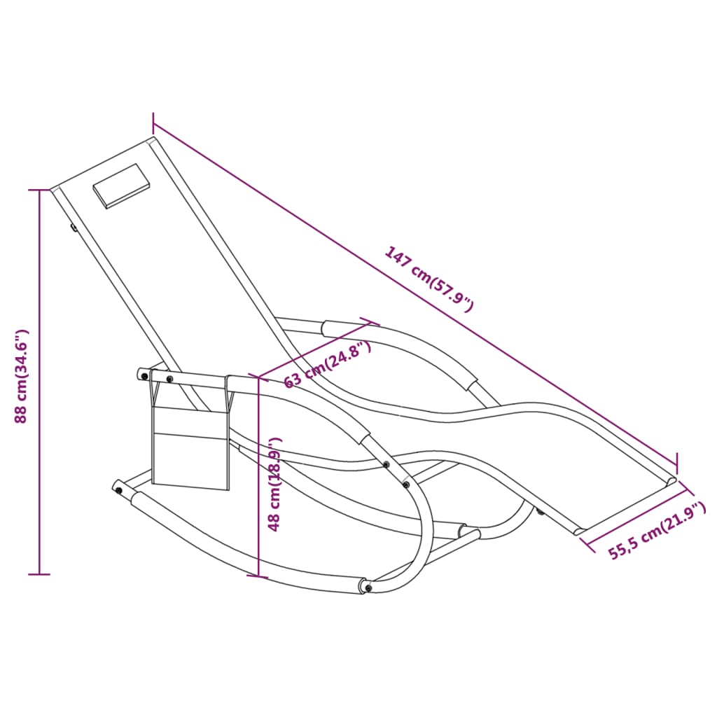 Rocking sun loungers 2 pcs steel and black textilene