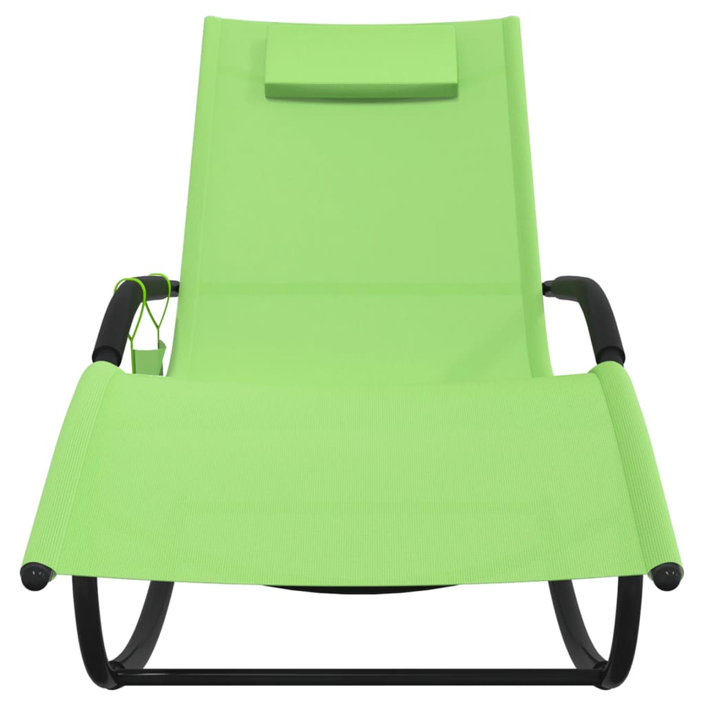 Rocking sun loungers 2 pcs steel and green textilene