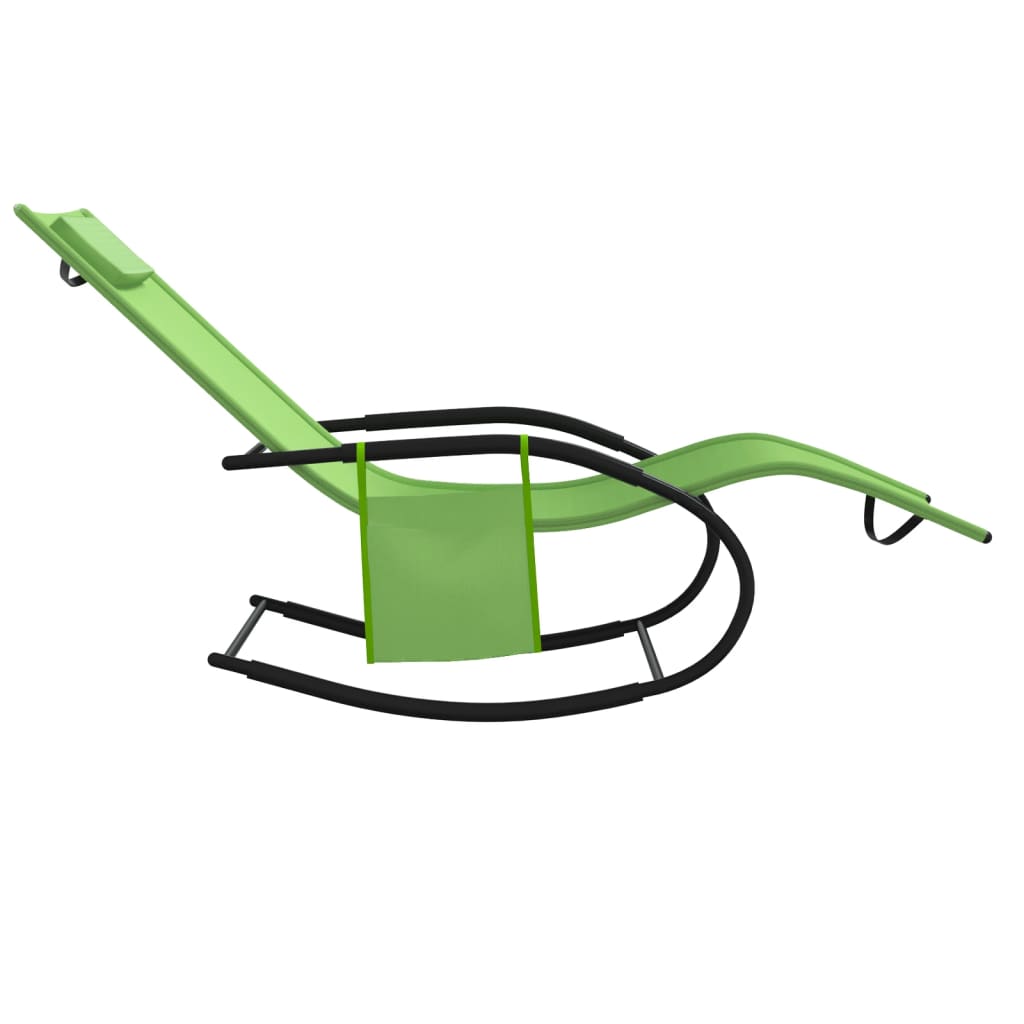 Rocking sun loungers 2 pcs steel and green textilene