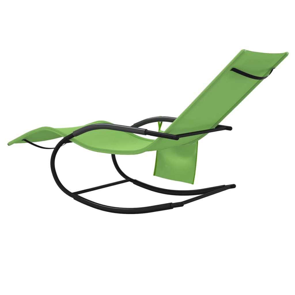 Rocking sun loungers 2 pcs steel and green textilene