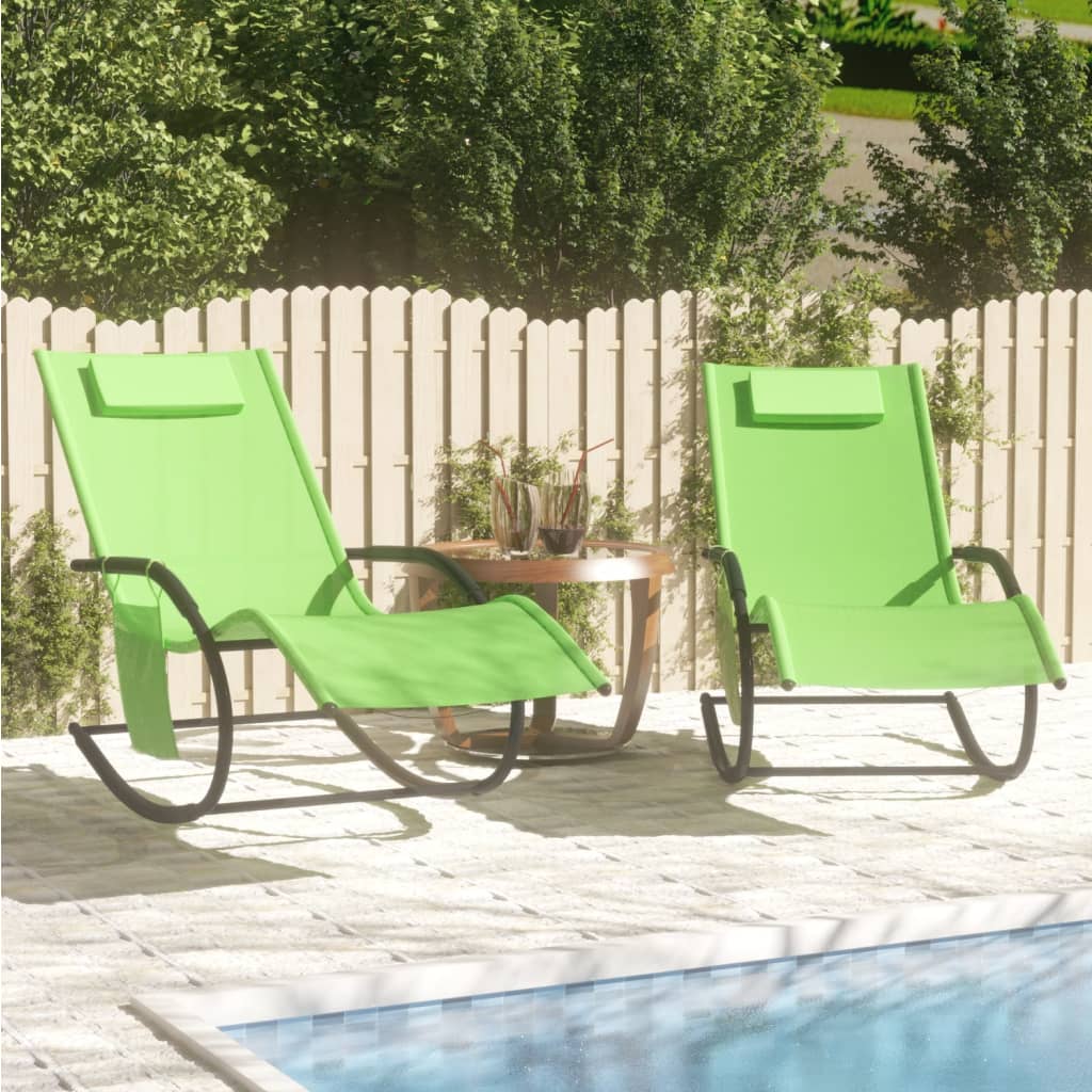 Rocking sun loungers 2 pcs steel and green textilene