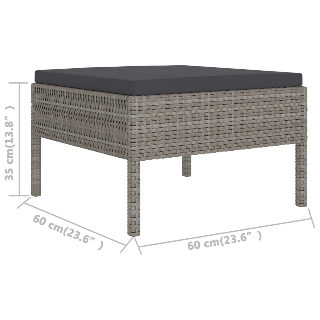 10 pcs conjunto lounge de jardim c/ almofadões vime PE cinzento