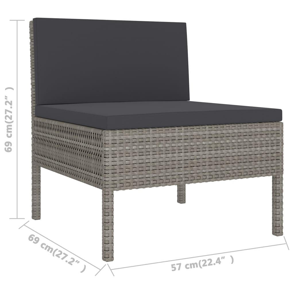 10 pcs conjunto lounge de jardim c/ almofadões vime PE cinzento
