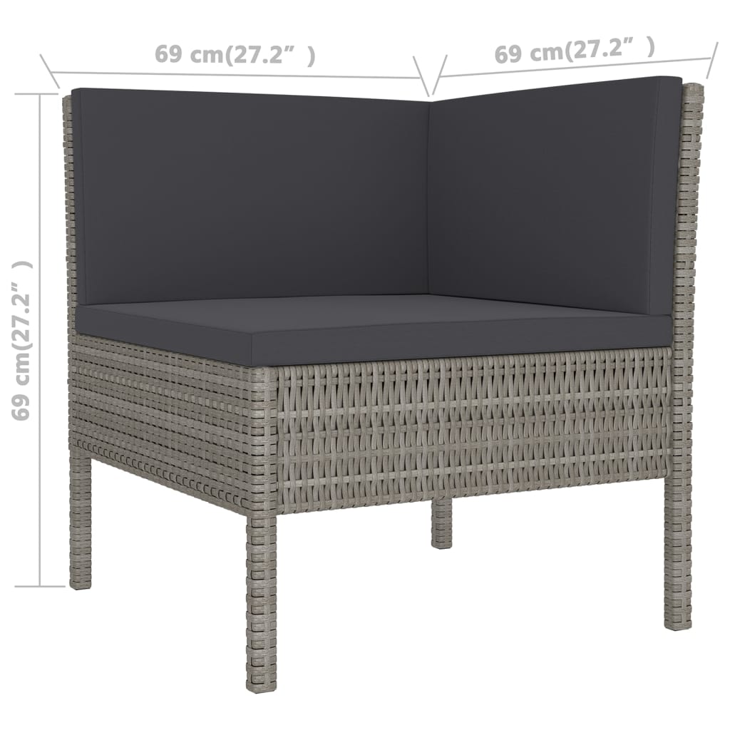 10 pcs conjunto lounge de jardim c/ almofadões vime PE cinzento
