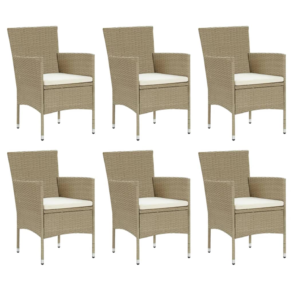 7 pcs conjunto jantar p/ jardim c/ almofadões vime PE bege