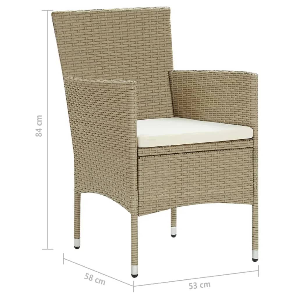 7 pcs conjunto jantar p/ jardim c/ almofadões vime PE bege