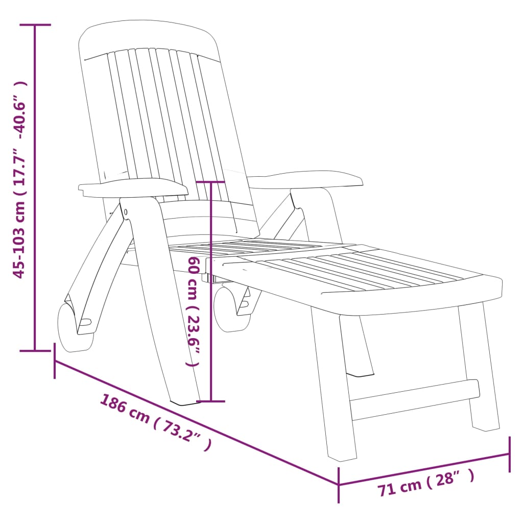 Green polypropylene folding sun lounger