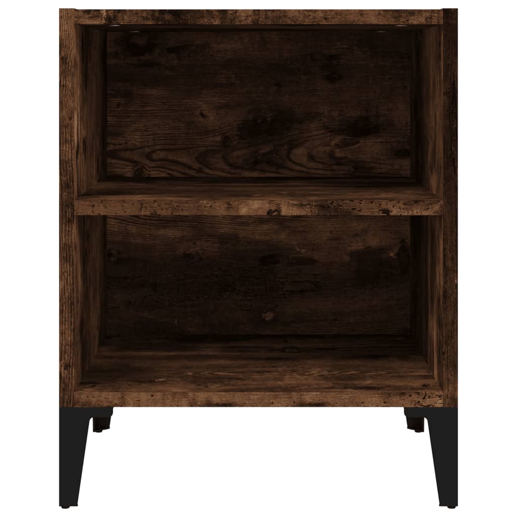 Mesa cabeceira pernas de metal 40x30x50 cm carvalho fumado