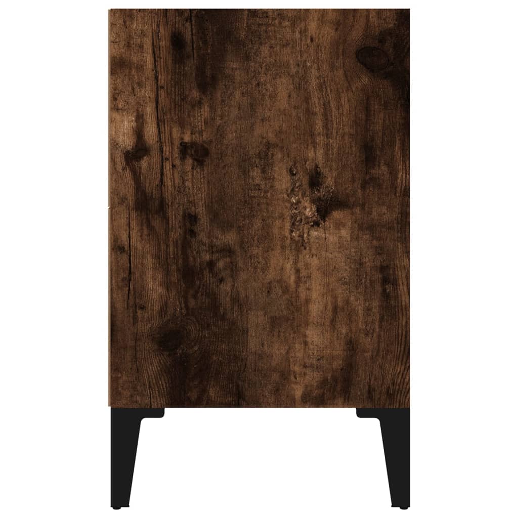 Mesa cabeceira pernas de metal 40x30x50 cm carvalho fumado