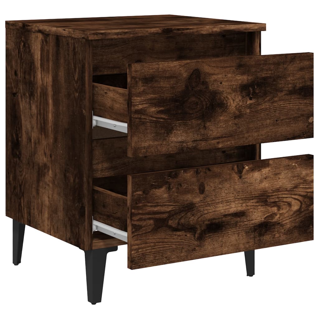 Mesas cabeceiras pernas metal 2pcs 40x35x50cm carvalho fumado