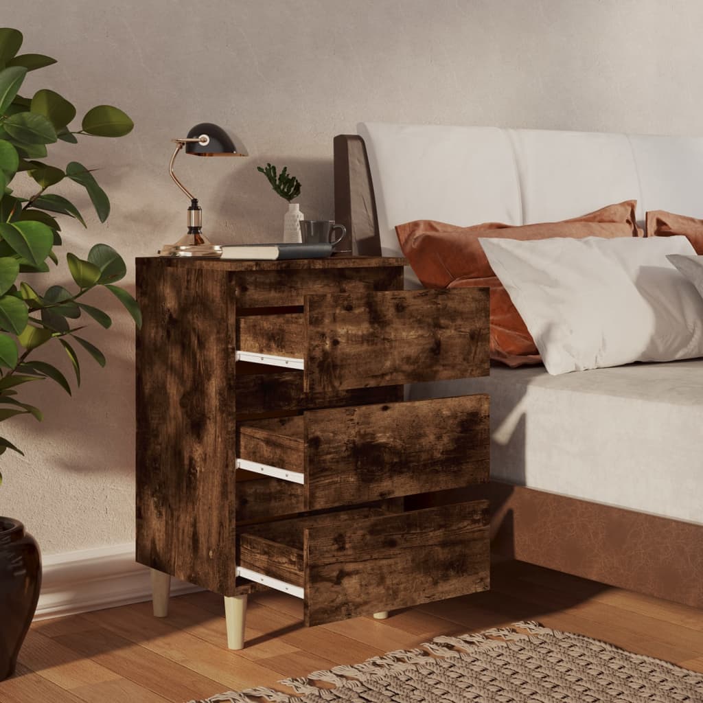 Bedside table with wooden legs 40x35x69 cm smoked oak