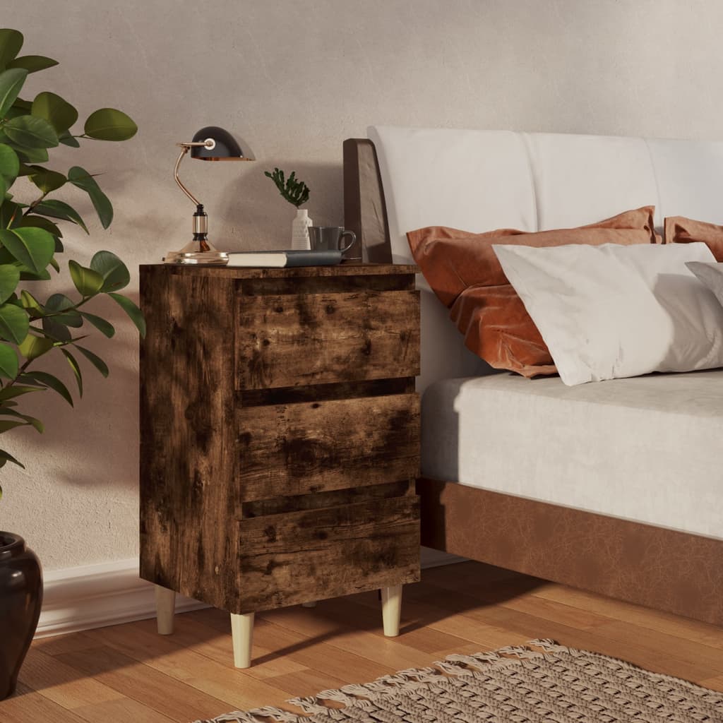 Bedside table with wooden legs 40x35x69 cm smoked oak