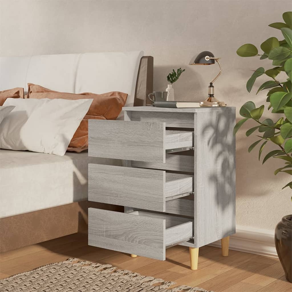 Bedside table with wooden legs 40x35x69 cm Sonoma gray