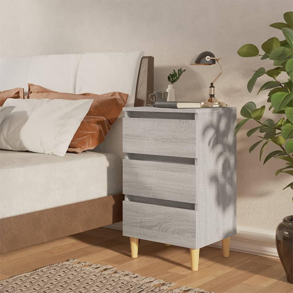 Bedside table with wooden legs 40x35x69 cm Sonoma gray