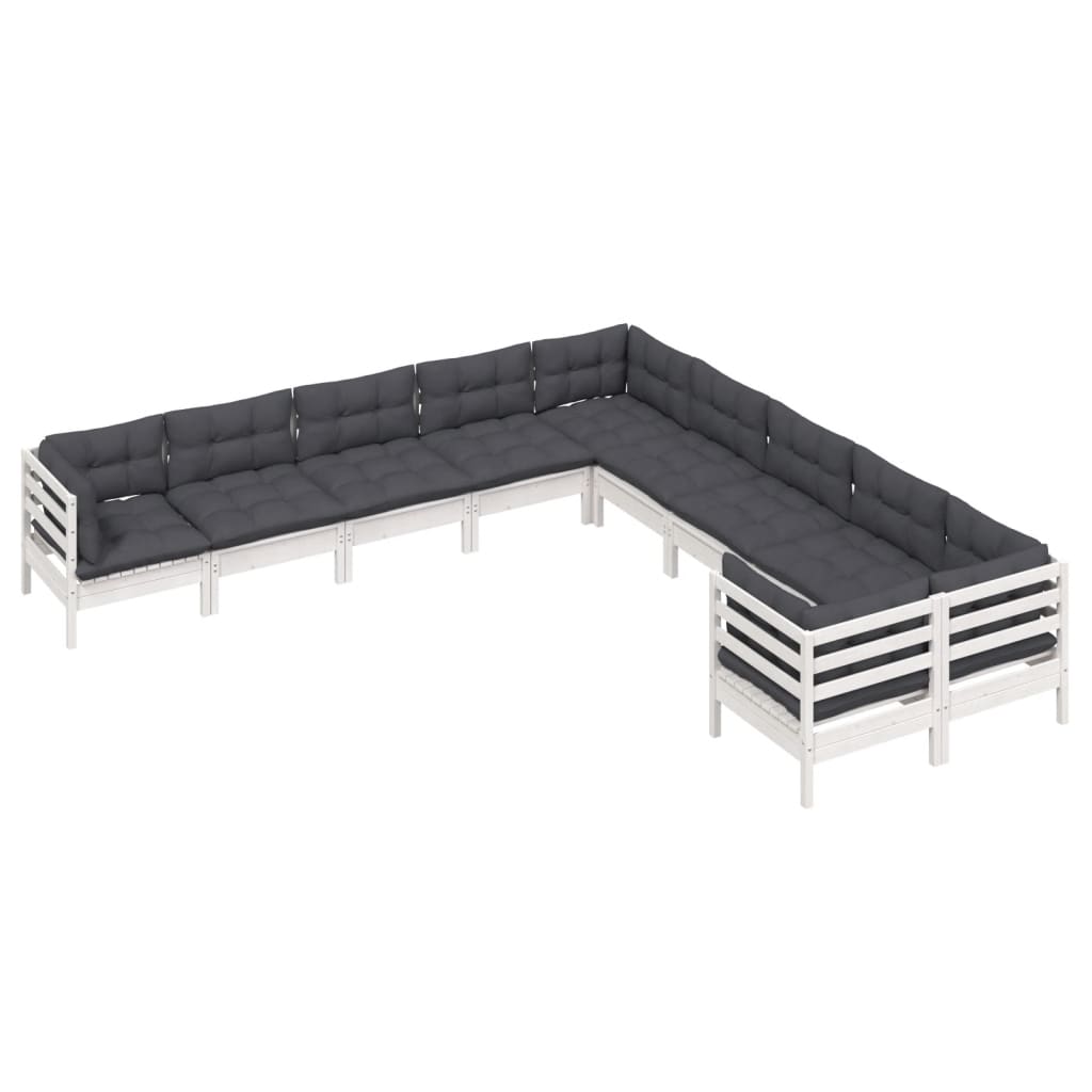 10 pcs conjunto lounge de jardim c/ almofadões pinho branco