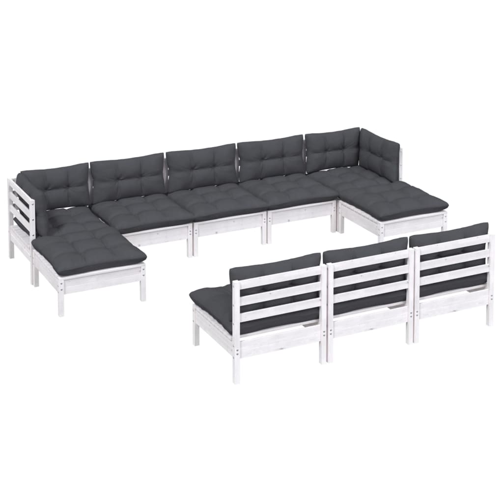 10 pcs conjunto lounge de jardim c/ almofadões pinho branco